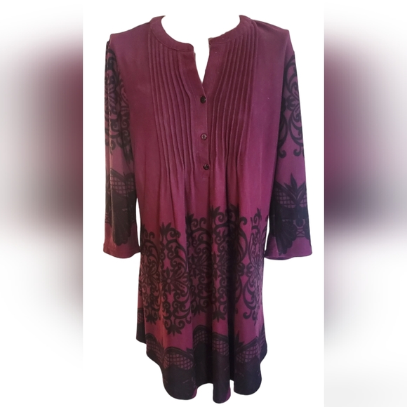 Scoop NYC Tops - Plum Lace-Print Empire-Waist Tunic sz XL